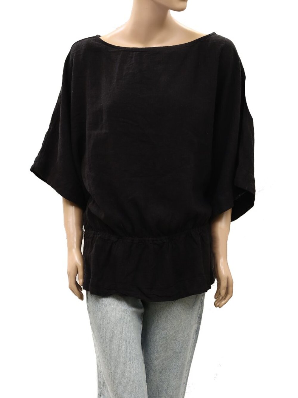 Free People Free Est Sylvie Linen Tunic Top Wide Sleeve Boat Neck Tie M 290461